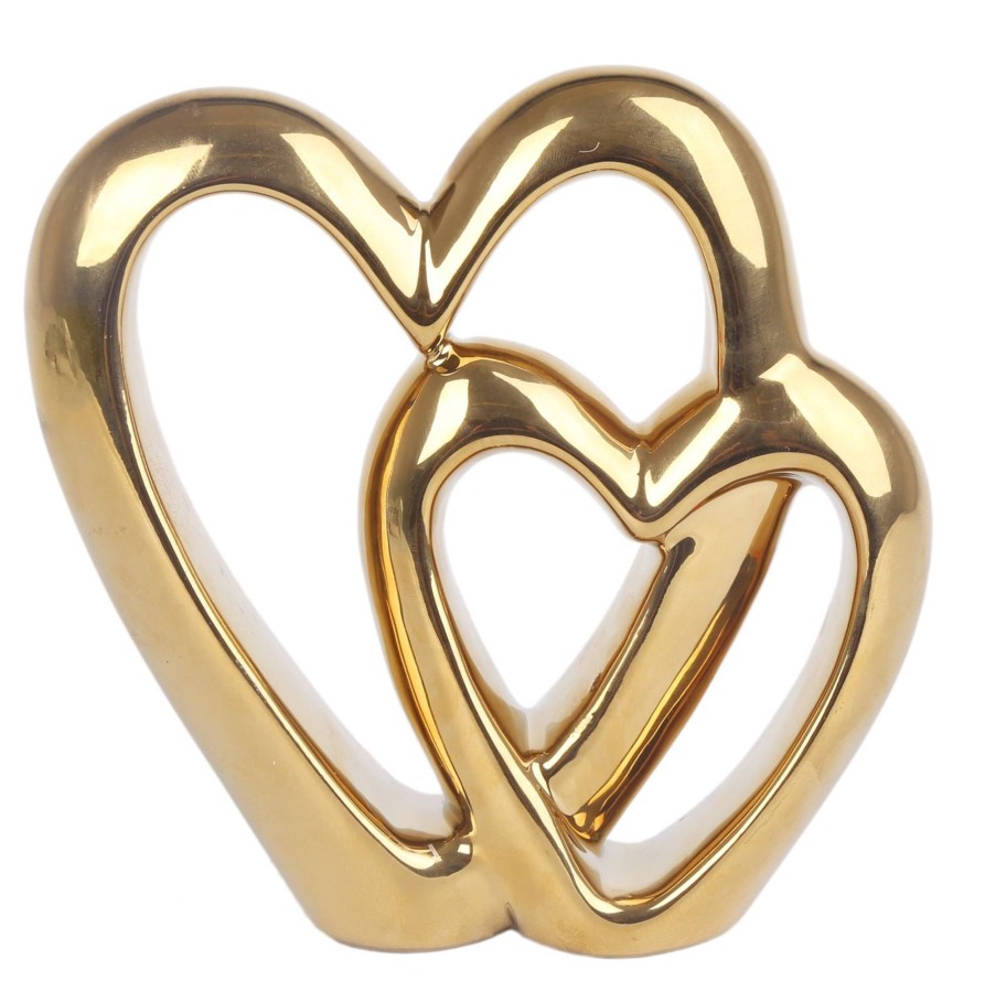 Home Accessories Carousel Shop Ornaments | Elegant Gold Effect Metal Double Love Heart Decorative Ornament