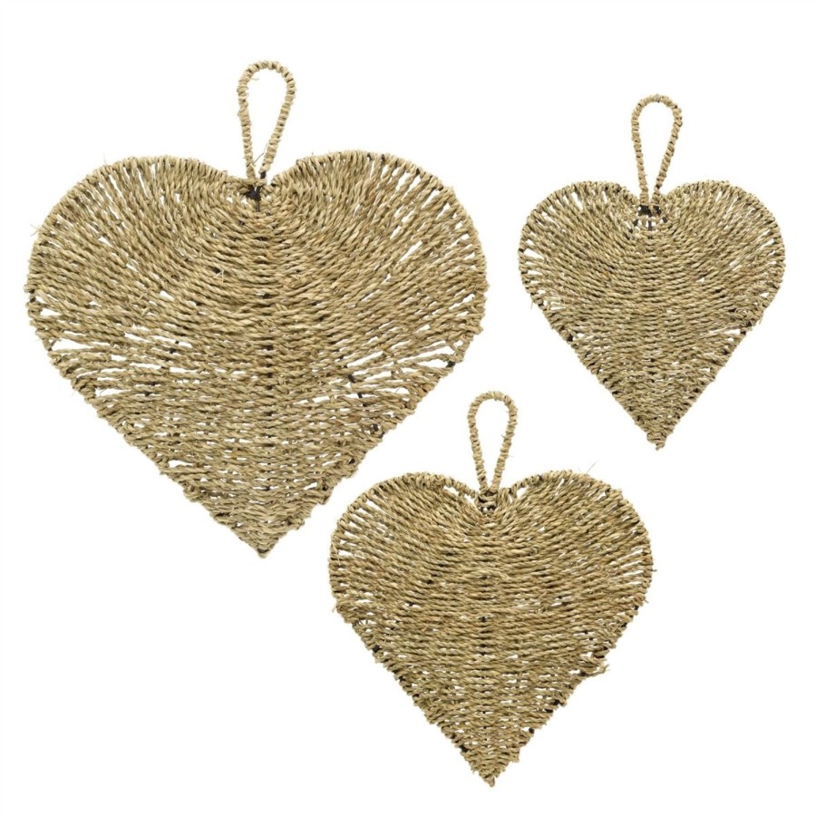 Home Accessories Carousel Shop Wall Decor & Mirrors | Set Of 3 Seagrass Hearts Wall Hanging Decor | Woven Wall Hanging Love Heart | Hanging Heart Boho Wall Decor