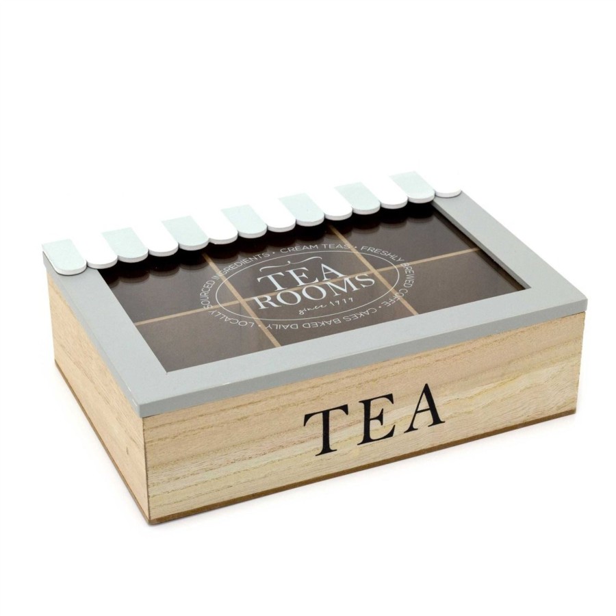 Kitchen & Dining Carousel Shop | Tea Rooms Wooden Tea Box Caddy | 6 Compartment Tea Bag Storage Kitchen Organiser