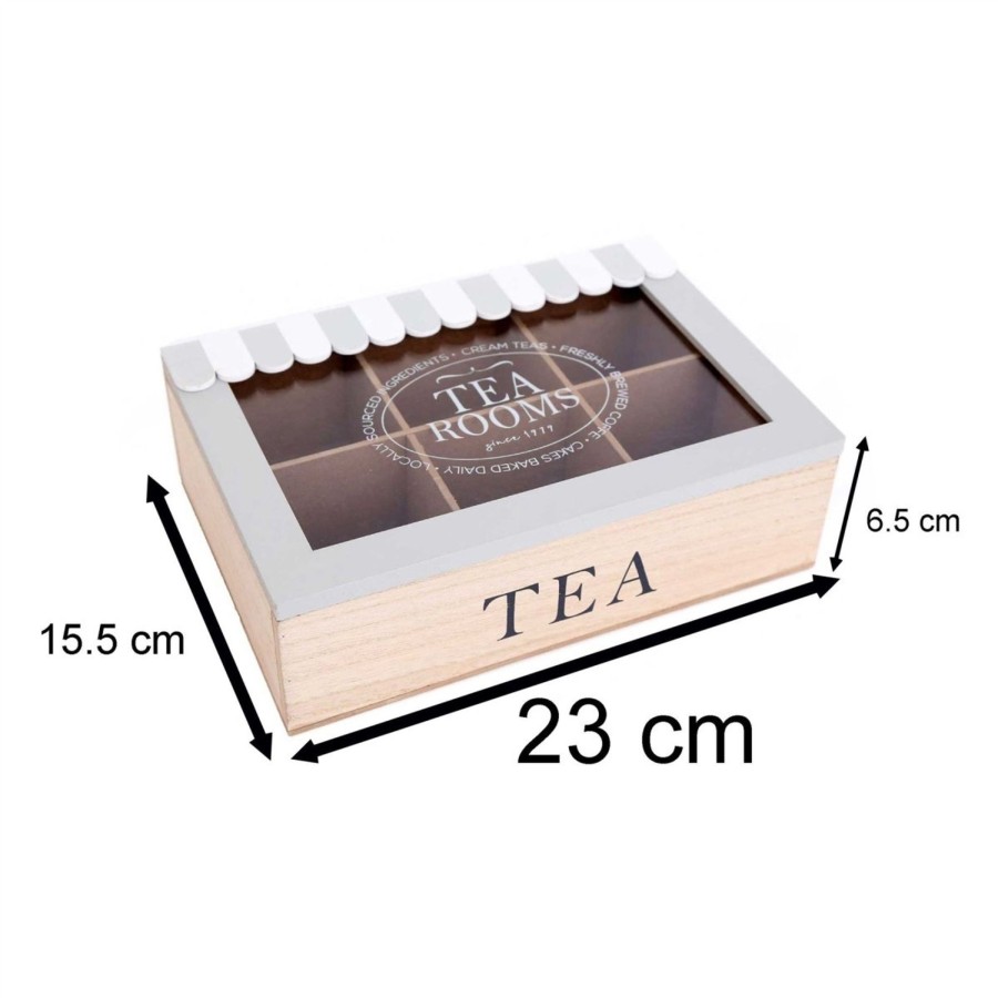 Kitchen & Dining Carousel Shop | Tea Rooms Wooden Tea Box Caddy | 6 Compartment Tea Bag Storage Kitchen Organiser