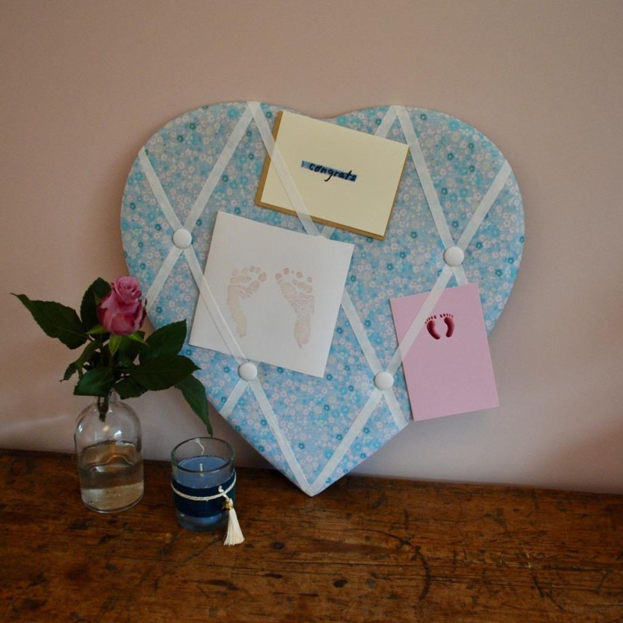 Home Accessories Carousel Shop Chalkboards & Planners | Ditsy Floral Fabric Heart Padded Memo Notice Photo Pin Board ~ Blue