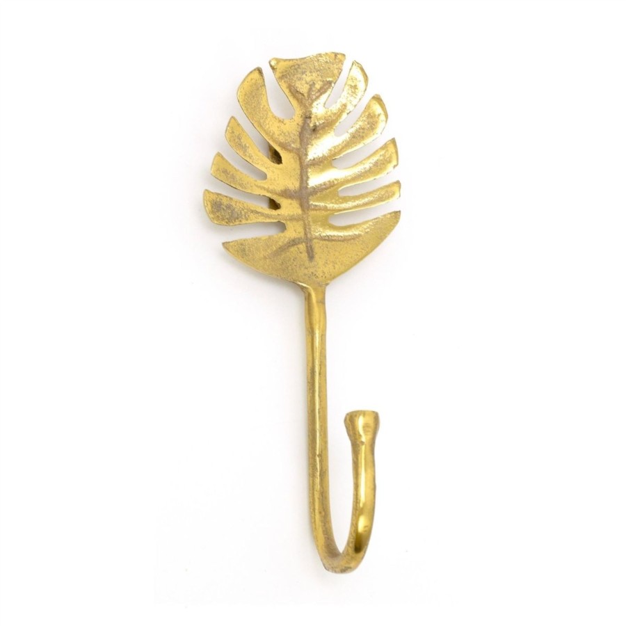 Home Accessories Carousel Shop Shelving & Hooks | Golden Metal Palm Leaf Wall Hook | Decorative Coat Hook Hanger - 20Cm