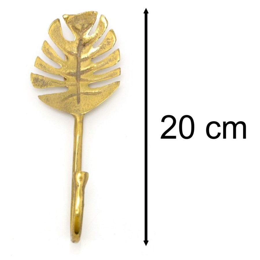 Home Accessories Carousel Shop Shelving & Hooks | Golden Metal Palm Leaf Wall Hook | Decorative Coat Hook Hanger - 20Cm