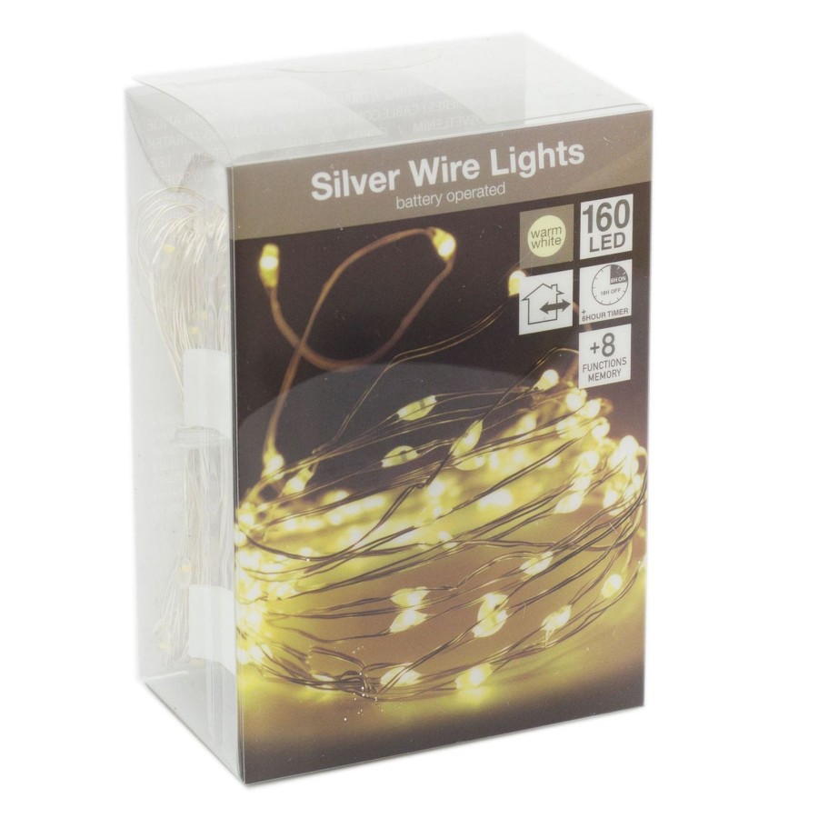 Celebrations Carousel Shop | Silver Wire 160 Led Fairy Lights | Battery Operated String Lights Indoor Outdoor | Multi Function Lights