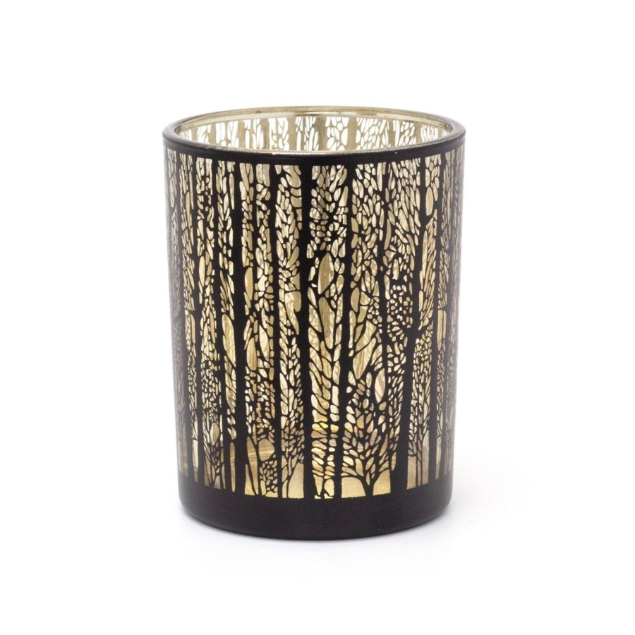 Home Accessories Carousel Shop Candlesticks, Holders & Lanterns | Beautiful Woodland Design Decorative Tea Light Candle Holder | Round Glass Black And Gold Tree Tealight Candle Holder | Candle Lanterns Candle Gifts