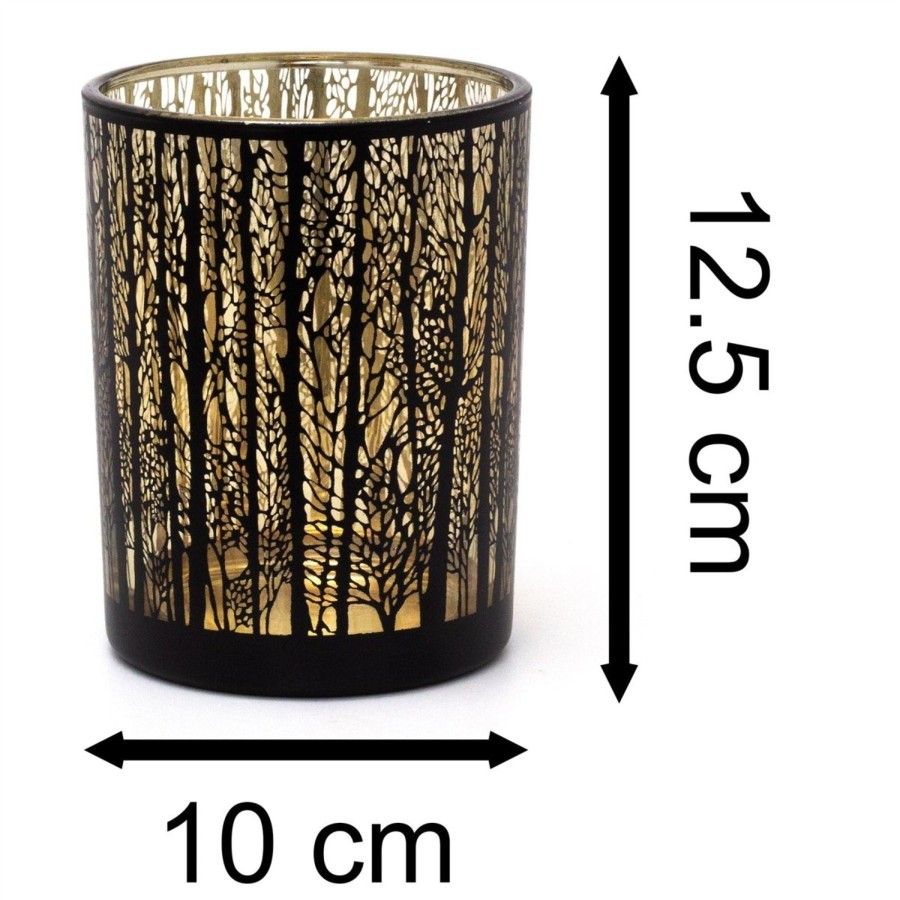 Home Accessories Carousel Shop Candlesticks, Holders & Lanterns | Beautiful Woodland Design Decorative Tea Light Candle Holder | Round Glass Black And Gold Tree Tealight Candle Holder | Candle Lanterns Candle Gifts