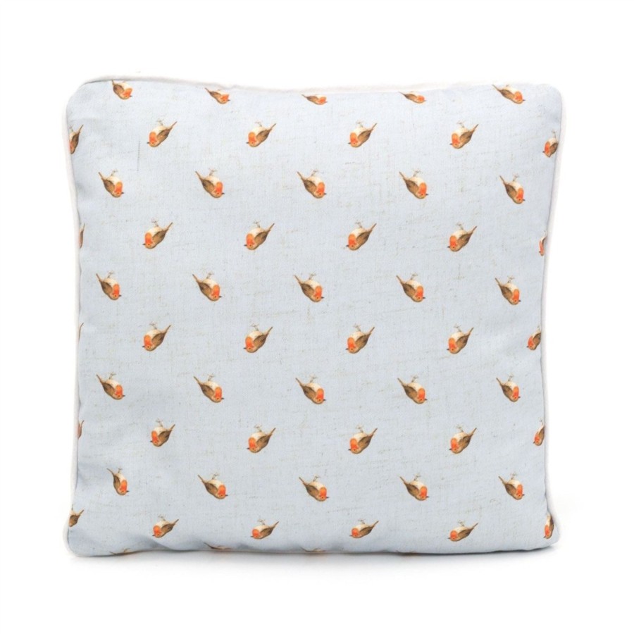 Home Accessories Carousel Shop Soft Furnishings & Rugs | 34Cm Robin Redbreast Blue Scatter Cushion | Garden Bird Fabric Filled Sofa Cushion | Winter Bird Bed Throw Pillow With Cover