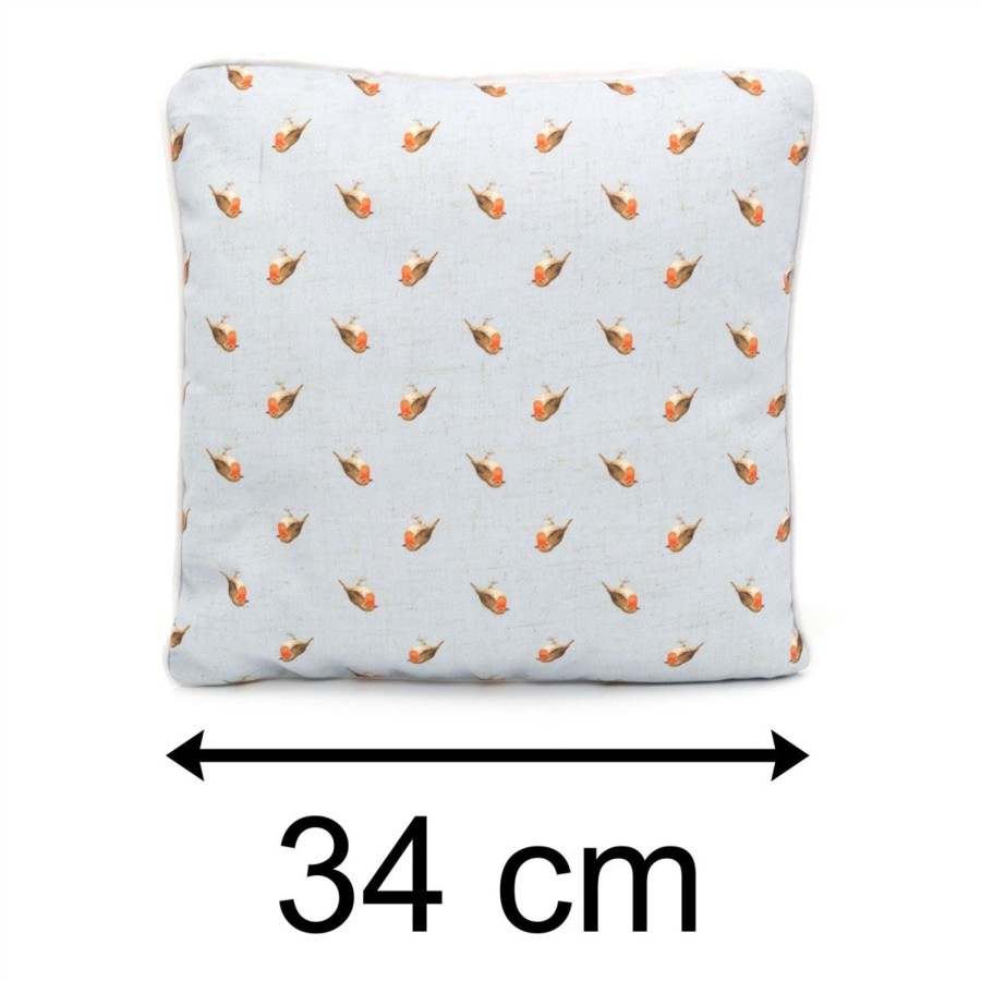 Home Accessories Carousel Shop Soft Furnishings & Rugs | 34Cm Robin Redbreast Blue Scatter Cushion | Garden Bird Fabric Filled Sofa Cushion | Winter Bird Bed Throw Pillow With Cover