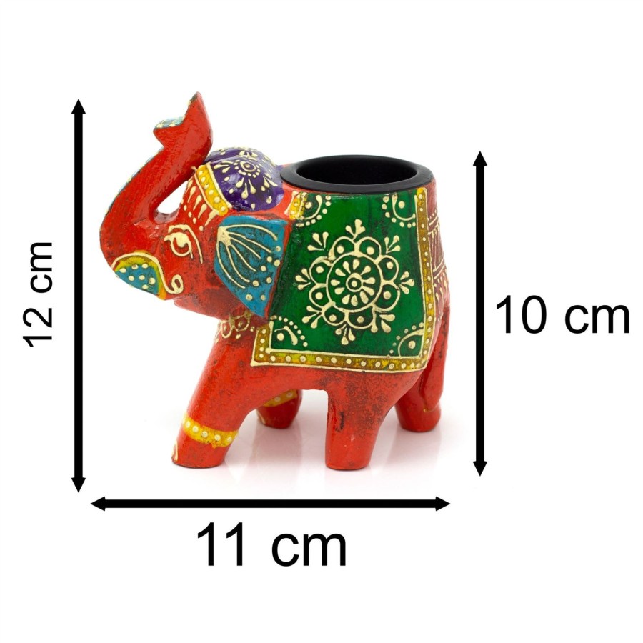 Home Accessories Carousel Shop Candlesticks, Holders & Lanterns | Hand Painted Indian Elephant Tealight Holder | Decorative Wooden Elephant Tea Light Candle Holder | Elephant Ornament - Colour Varies One Supplied