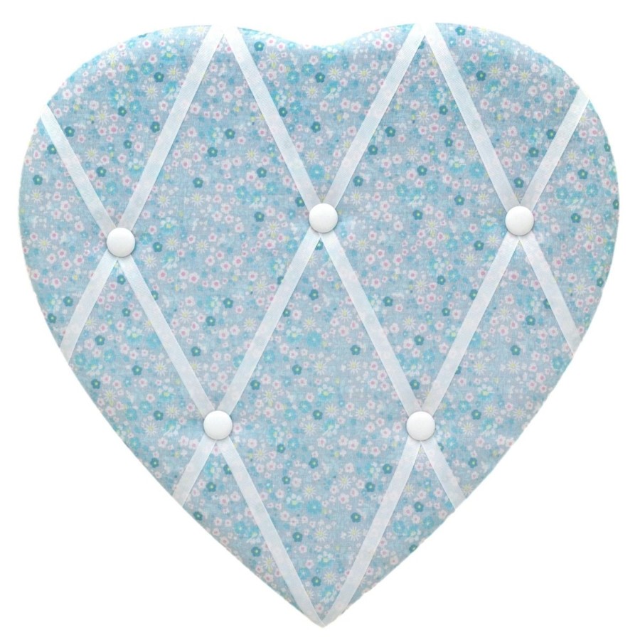 Baby & Child Carousel Shop Room Decor & Storage | Ditsy Floral Fabric Heart Padded Memo Notice Photo Pin Board ~ Blue