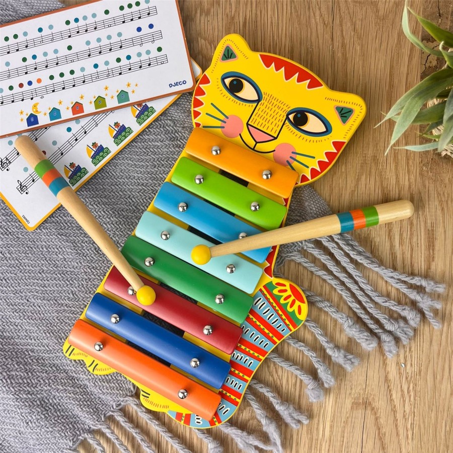 Baby & Child Carousel Shop Baby & Preschool Toys | Djeco Dj06002 Animambo Rainbow Cat Xylophone Musical Toy With Song Sheets