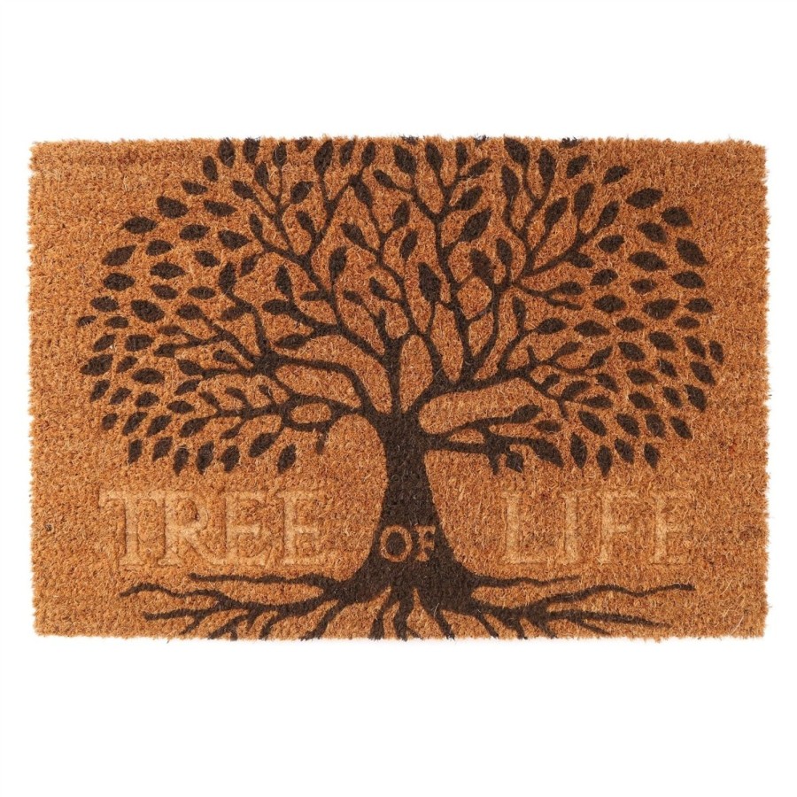 Home Accessories Carousel Shop Soft Furnishings & Rugs | Tree Of Life Doormat | Rectangular 60X40Cm Outdoor Coir Door Mat | Non-Slip Pvc Backed Natural Coir Doormat