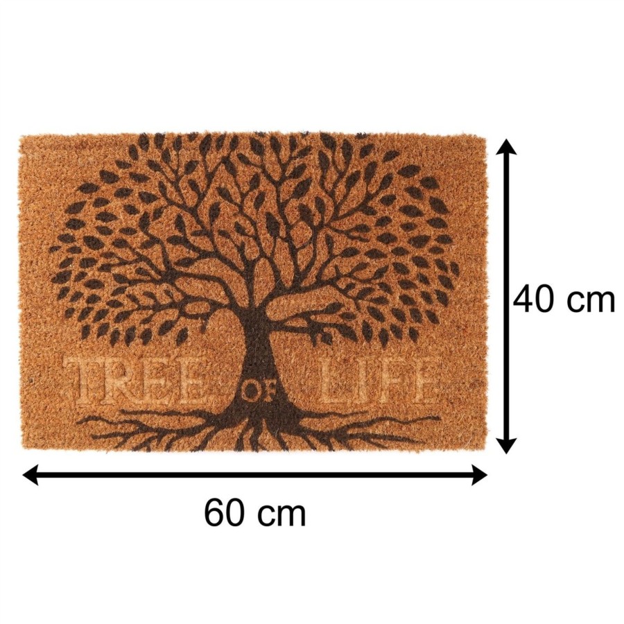 Home Accessories Carousel Shop Soft Furnishings & Rugs | Tree Of Life Doormat | Rectangular 60X40Cm Outdoor Coir Door Mat | Non-Slip Pvc Backed Natural Coir Doormat