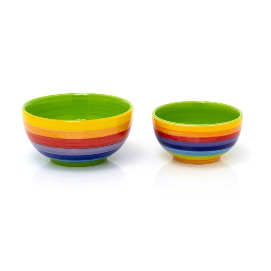 Kitchen & Dining Carousel Shop | Hand Painted Rainbow Stripe Ceramic Set Of 2 Tapas Bowls | 2 Piece Snack Bowls Dipping Bowls Party Bowls | Duo Of Serving Bowls For Olives Nuts And Nibbles