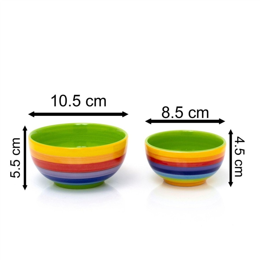 Kitchen & Dining Carousel Shop | Hand Painted Rainbow Stripe Ceramic Set Of 2 Tapas Bowls | 2 Piece Snack Bowls Dipping Bowls Party Bowls | Duo Of Serving Bowls For Olives Nuts And Nibbles