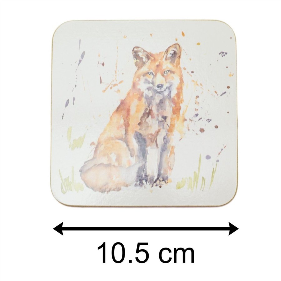 Kitchen & Dining Carousel Shop | Set Of 4 Watercolour Design Woodland Fox Coasters | 4 Piece Animal Cork Square Coaster Set | Four Red Fox Wildlife Cup Mug Table Mats