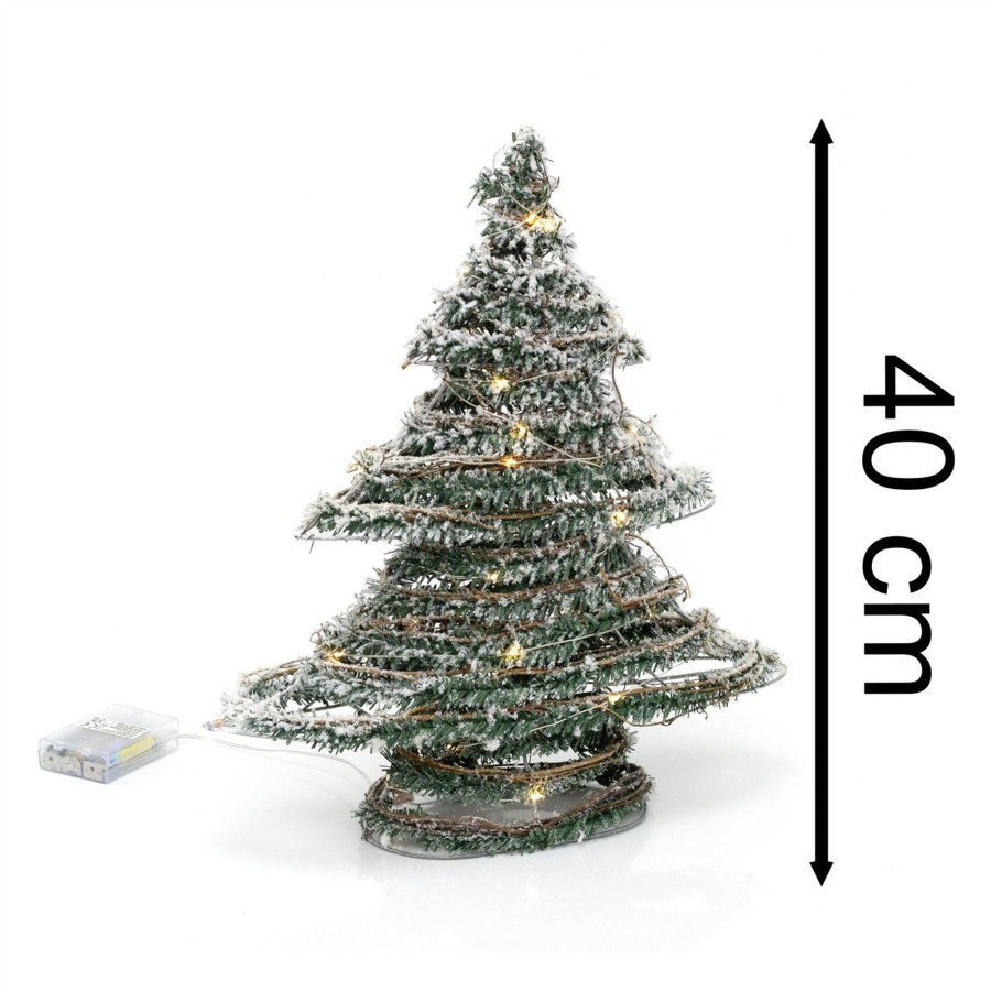 Celebrations Carousel Shop | Snow Topped Mini Artificial Christmas Tree Light | Xmas Tree Decoration With 20 Led Lights Battery Operated | Christmas Tree Ornament - 40Cm