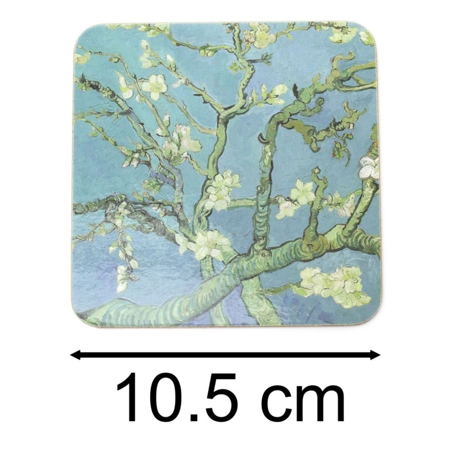 Kitchen & Dining Carousel Shop | Botanical Almond Blossom Coasters | Set Of 4 Square Floral Cork Drinks Coasters