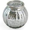 Home Accessories Carousel Shop Candlesticks, Holders & Lanterns | Antique Silver Mercury Effect 13Cm X 11.5Cm Ribbed Candle Pot Tealight Holder