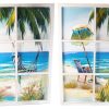 Home Accessories Carousel Shop Wall Decor & Mirrors | 6 Pane Window Art Wooden Framed Palm Tree Hammock Parasol Beach Scene Wall Print 90Cm X 60Cm ~ Design Vary