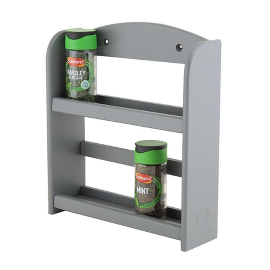 Kitchen & Dining Carousel Shop | Grey Wooden 2 Tier Spice Rack | Wall Mounted 2 Shelf Kitchen Spice Cabinet