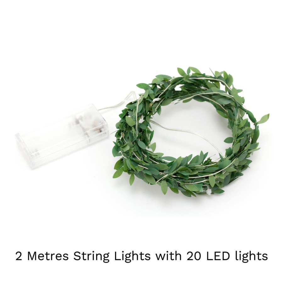 Celebrations Carousel Shop | 2M Artificial Green Leaf Fairy String Lights Garland | 20 Led Warm White Wedding Festoon Vine Chain | Foliage Battery Operated Lights