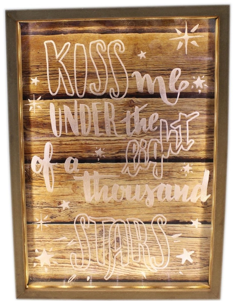 Home Accessories Carousel Shop Signs & Plaques | Wooden Box Frame Light Up Led Slogan Plaque Love Sign 34Cm X 25Cm ~ Kiss Me Under The Light Of A Thousand Stars