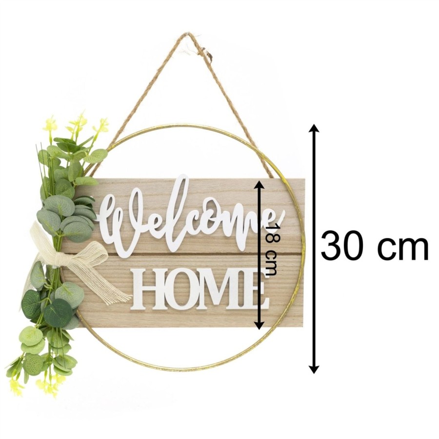 Home Accessories Carousel Shop Signs & Plaques | 30Cm Rustic Floral Wooden Welcome Sign House Plaque | Botanical Welcome Home Large Decorative Welcome Plaque | Round Welcome Door Wreath