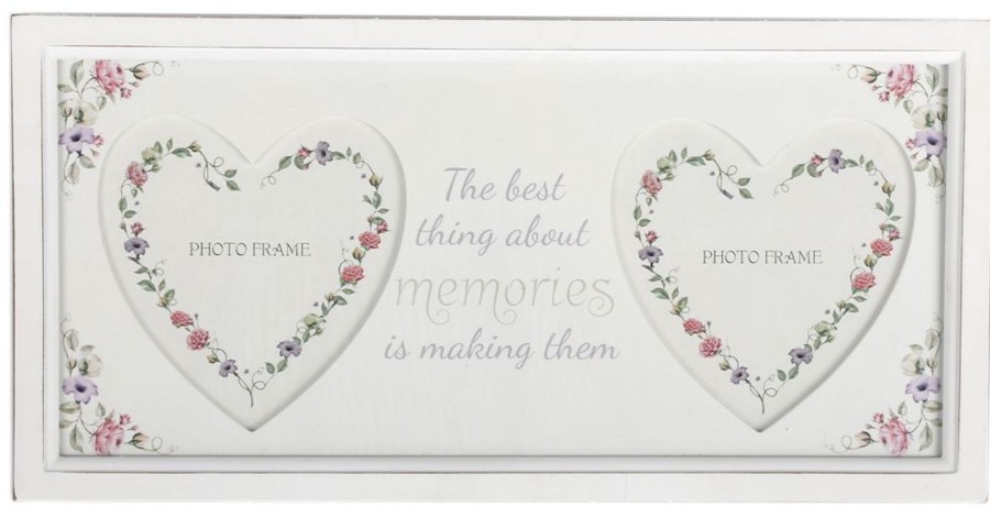 Home Accessories Carousel Shop Photo Frames | Gorgeous Wood Double Floral Heart Photo Frame ~ Memories Picture Frame