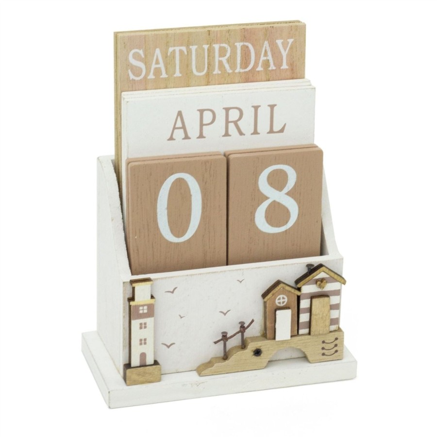 Home Accessories Carousel Shop Chalkboards & Planners | Shabby Chic Coastal Cottages Perpetual Calendar With Seashore Lighthouse Design