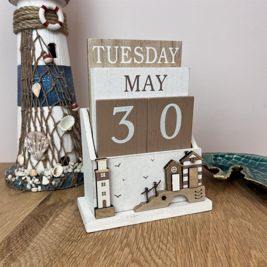 Home Accessories Carousel Shop Chalkboards & Planners | Shabby Chic Coastal Cottages Perpetual Calendar With Seashore Lighthouse Design