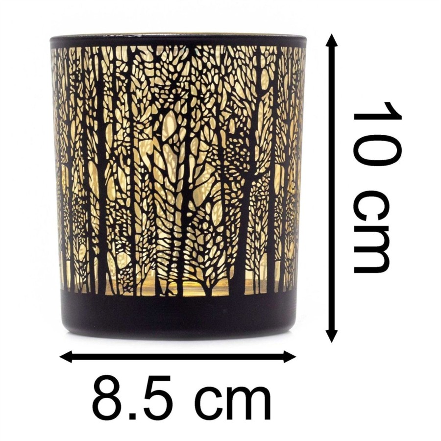 Home Accessories Carousel Shop Candlesticks, Holders & Lanterns | Woodland Tea Light Holder | Glass Black & Gold Candle Holder Candle Gift - 10Cm