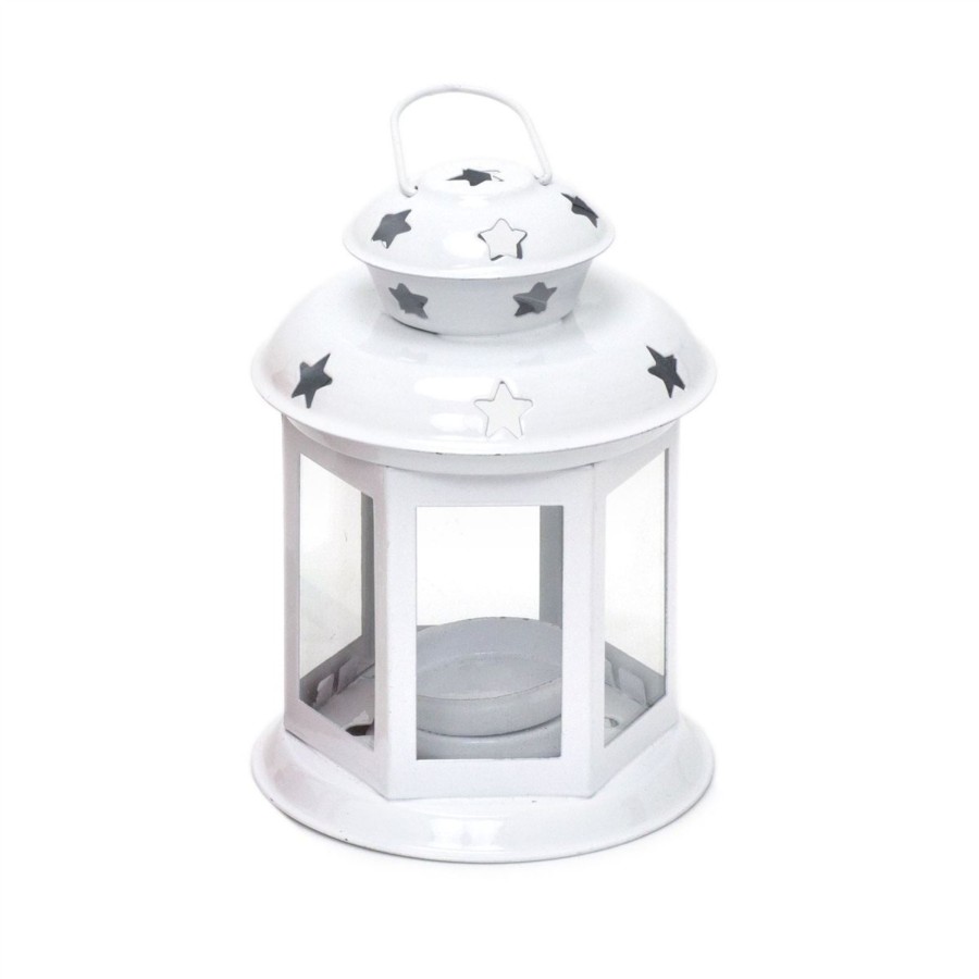 Celebrations Carousel Shop | 13Cm Metal Lantern Tealight Holder | Hanging Outdoor Indoor Tea Light Lantern | Star Tealight Candle Holder - White