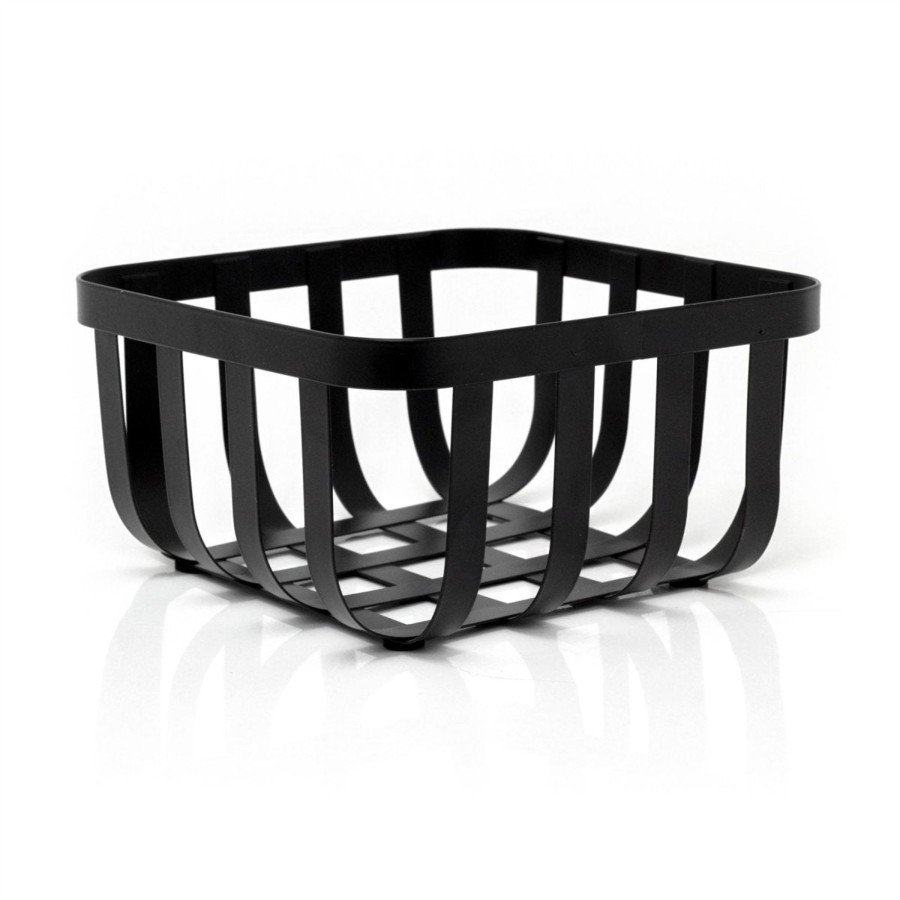 Kitchen & Dining Carousel Shop | Modern Square Black Metal Fruit Bowl | Kitchen Fruit & Vegetables Storage Basket