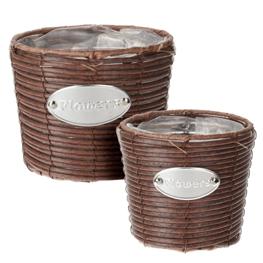 Home Accessories Carousel Shop Planters & Pots | Set Of 2 Wicker Outdoor Planters | Willow Basket Garden Flower Plant Pots