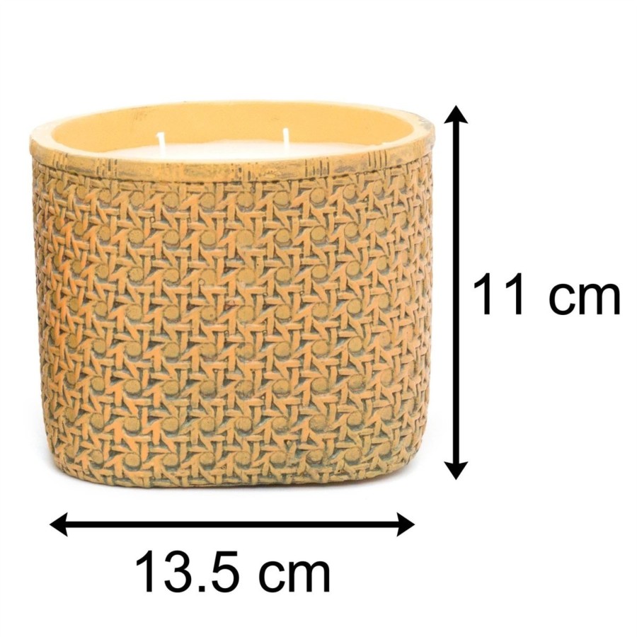 Home Accessories Carousel Shop Candles & Tealights | Boho Rattan Design Cement Candle Pot With 2 Wick Candle | Rustic 2 Wick Candle And Holder | Decorative Candles - Design Varies One Supplied