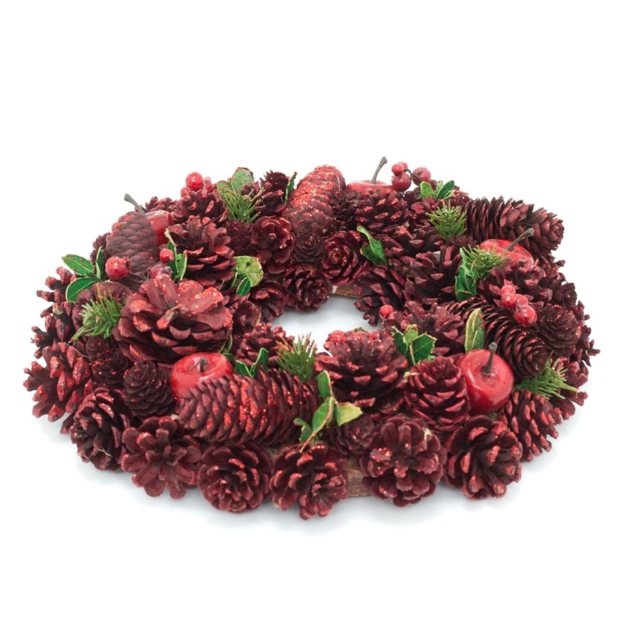 Celebrations Carousel Shop | 34Cm Red Christmas Wreath Pine Cone Decoration | Christmas Door Wreath Xmas Wreath | Door Wreath Christmas Decorations