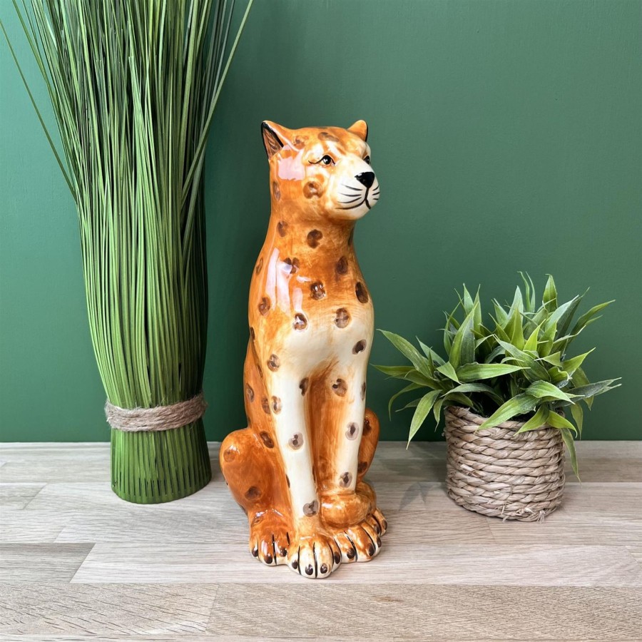 Home Accessories Carousel Shop Decorative Accessories | Retro Ceramic Leopard Ornament Figurine | Vintage Style Cheetah Big Cat Statue