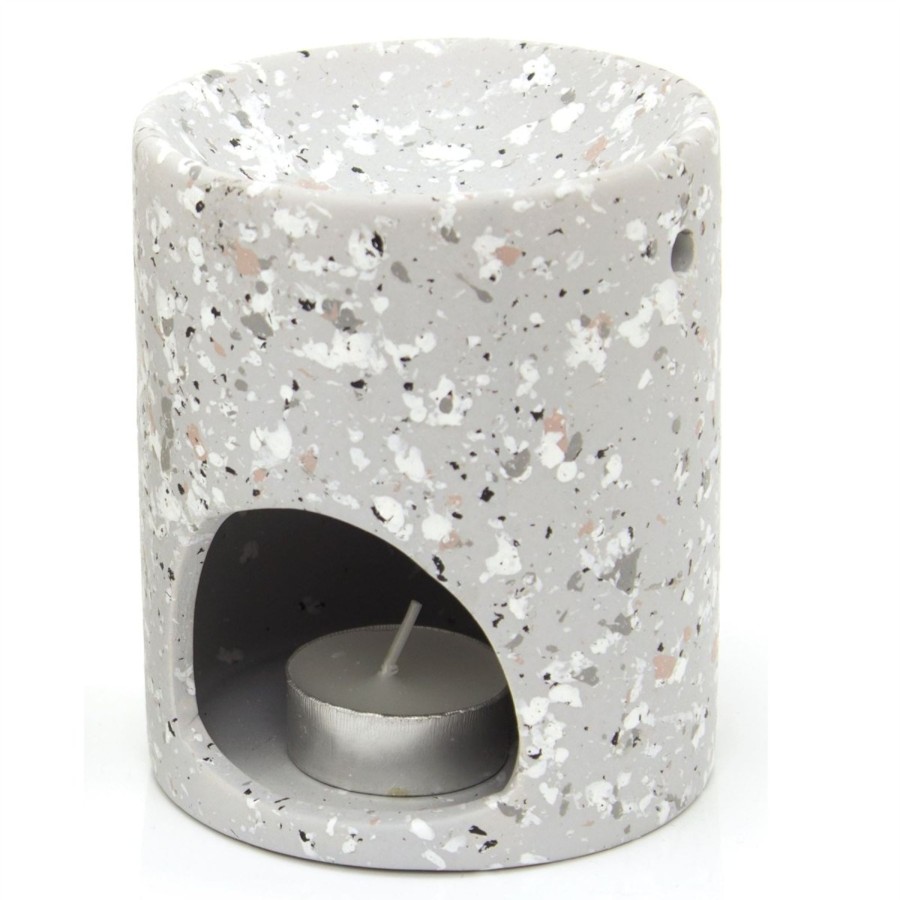 Home Accessories Carousel Shop Oil Burners & Diffusers | Terrazzo Ceramic Oil Burner With Tealight Candle Included - Tealight Candle Holder Essential Oil Fragrance Burner - Grey