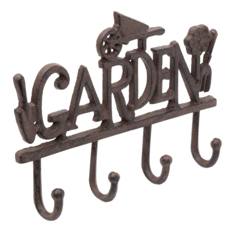 Home Accessories Carousel Shop Garden Decor | 28Cm Wrought Iron Wall Mounted Garden 4 Hanger Hooks | Rustic Heavy Duty Coat Hooks | Novelty Multi Purpose Wall Hooks Coat Rack