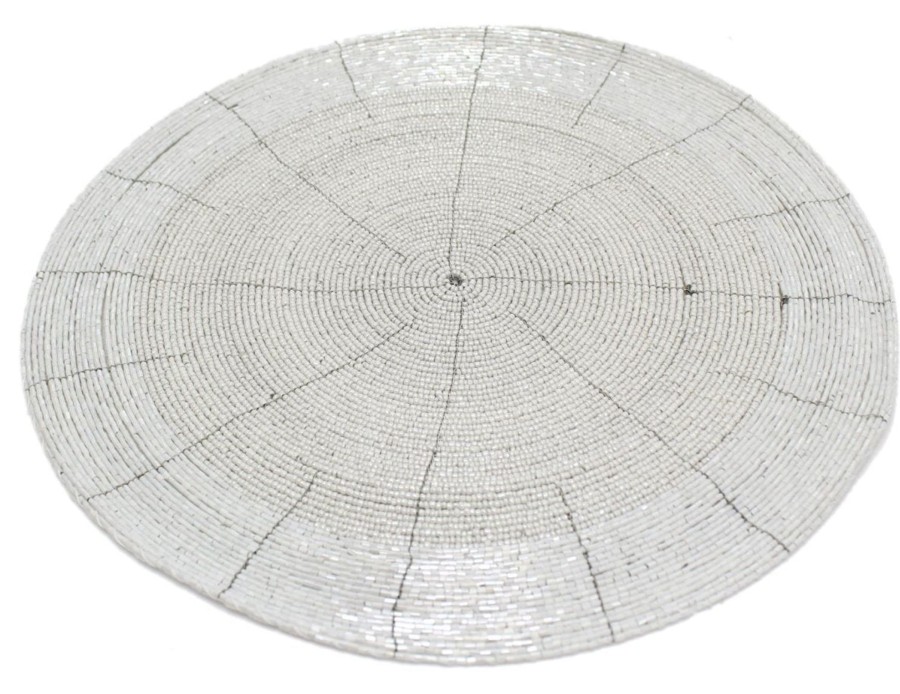 Celebrations Carousel Shop | 30Cm Round Furniture Dining Table Woven Glass Beaded Placemat - White