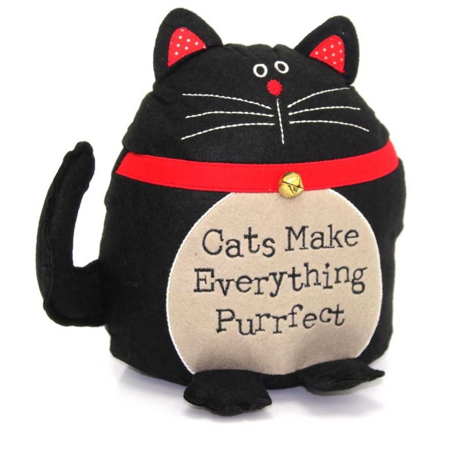 Home Accessories Carousel Shop Animal Doorstops | Black Cat Door Stop Felt Fabric ~ Cats Make Everything Purrfect