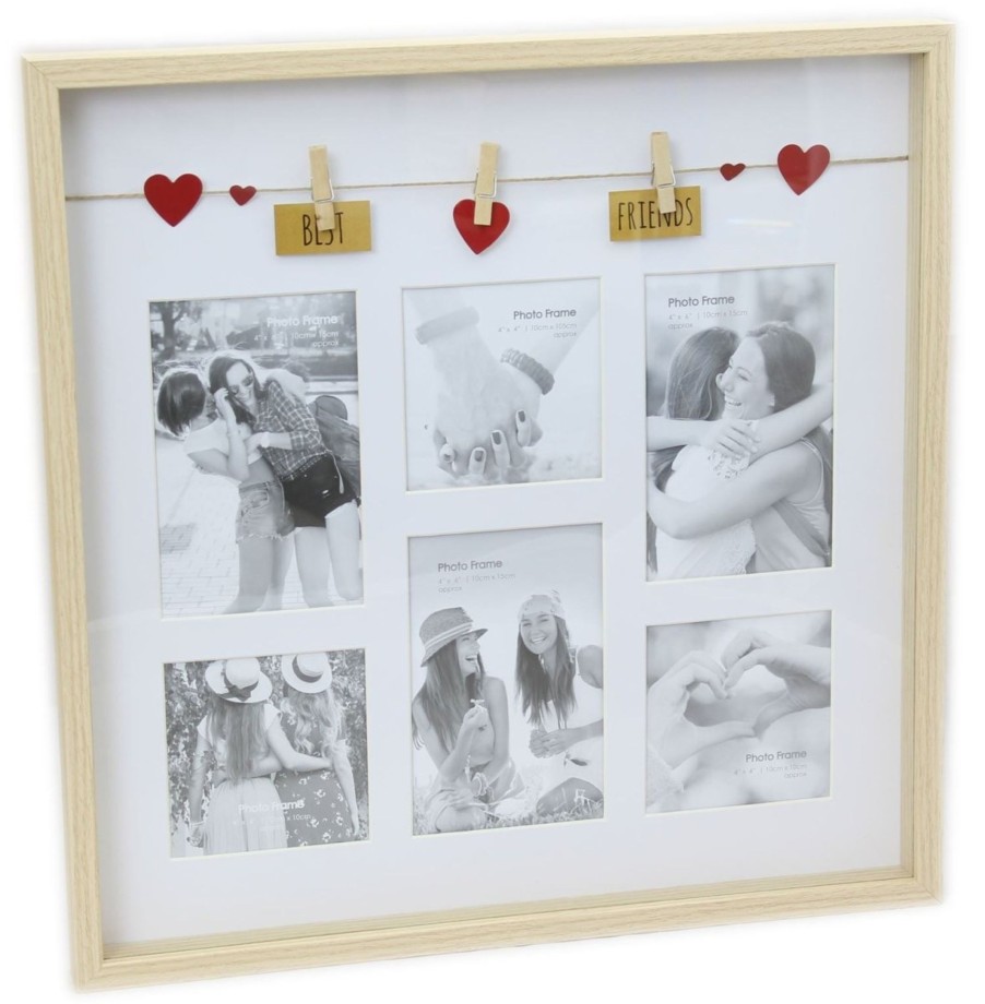 Home Accessories Carousel Shop Photo Frames | Clothes Line Wooden Box Style Display With Pegs Multi Collage Photo Frame ~ Best Friends