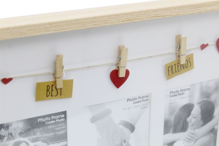 Home Accessories Carousel Shop Photo Frames | Clothes Line Wooden Box Style Display With Pegs Multi Collage Photo Frame ~ Best Friends