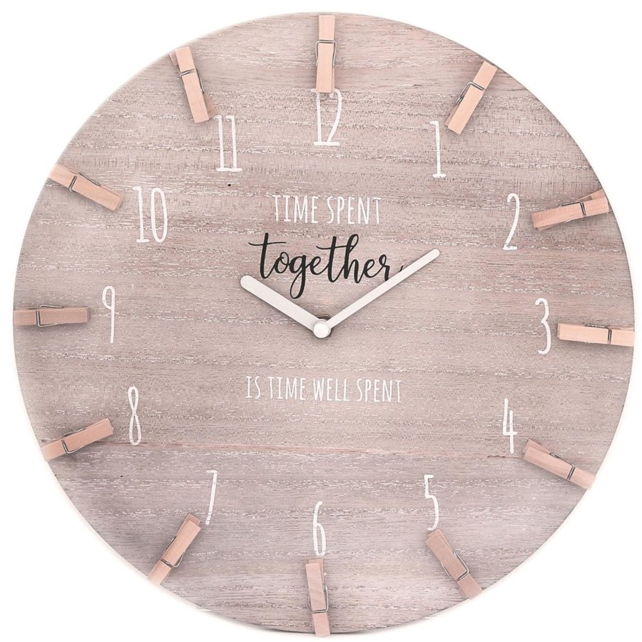 Home Accessories Carousel Shop Clocks | 30Cm White Washed Wooden Peg Decorative Photo Picture Memo Wall Clock