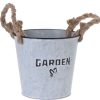 Home Accessories Carousel Shop Planters & Pots | Silver Washed Round Garden Zinc Bucket Planter Windowsill Herb Box With Rope Handles