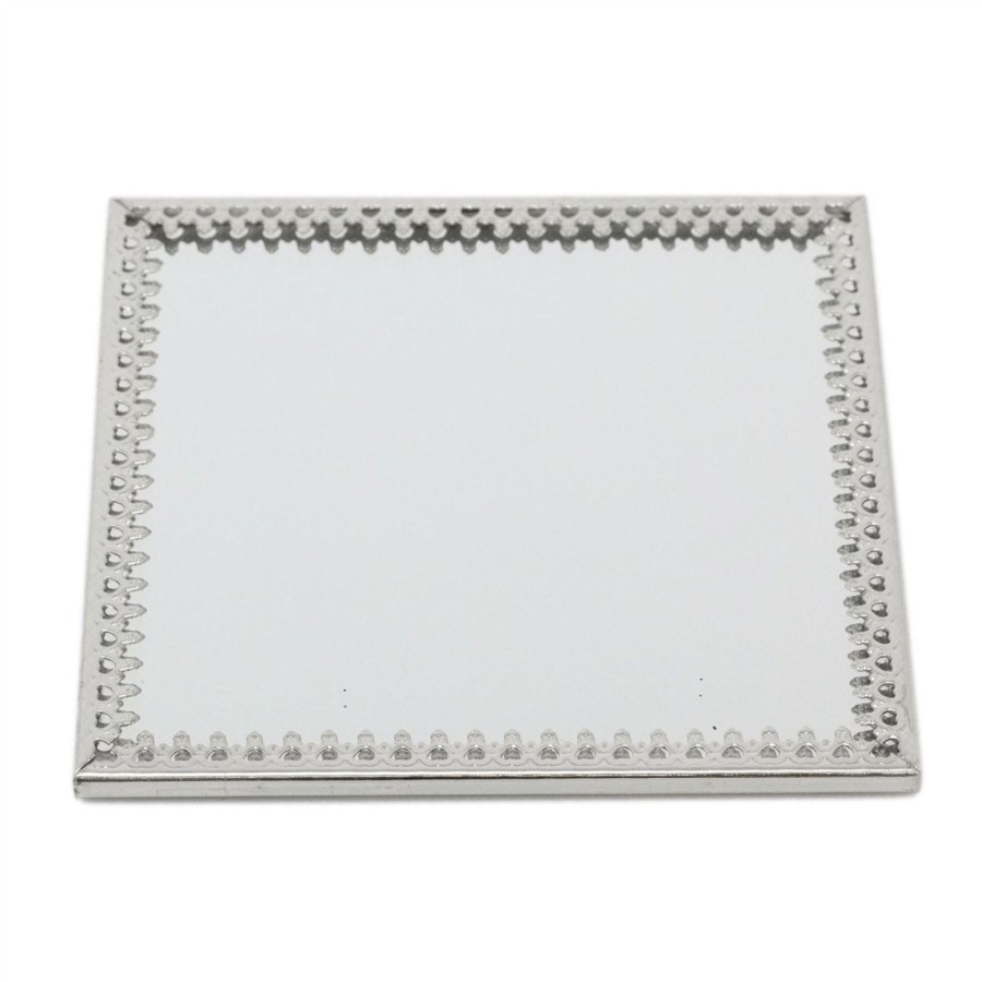 Home Accessories Carousel Shop Candle Plates | 10Cm Decorative Mirror Glass Display Plate | Mirrored Candle Tray | Silver Glass Coaster - Square