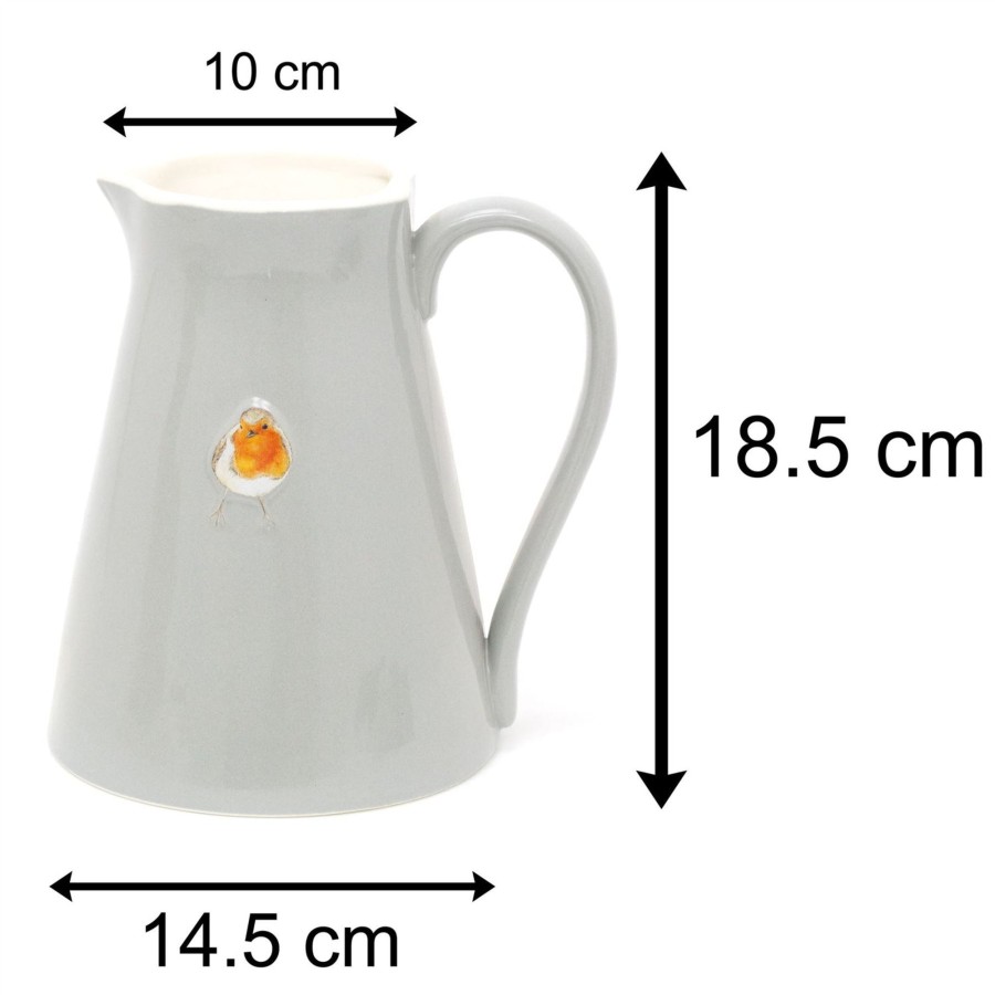 Kitchen & Dining Carousel Shop | Pretty Robin Embossed Ceramic Serving Jug | Grey Water Pitcher China Milk Jug | Country Kitchen Jugs Porcelain Flower Vase