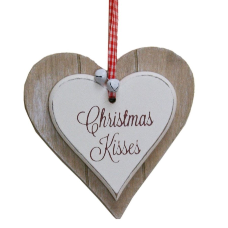 Celebrations Carousel Shop | Wooden Hanging Heart Christmas Decoration - Christmas Kisses