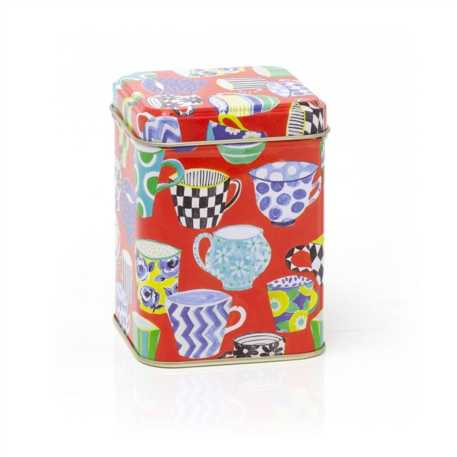 Kitchen & Dining Carousel Shop | Sarah Campbell Red Tea Cup 100Gm Square Storage Tin | Kitchen Tea Caddy Tin